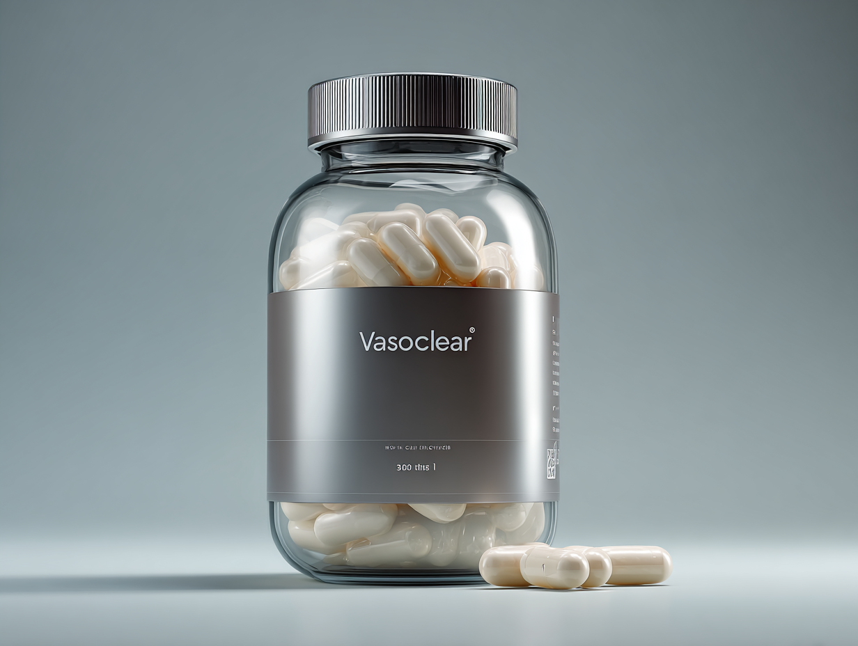 Vasoclear supliment natural pentru susținerea presiunii arteriale și sănătatea cardiovasculară, pachet cu 60 capsule, dezvoltat pentru îmbunătățirea circulației și bunăstării generale